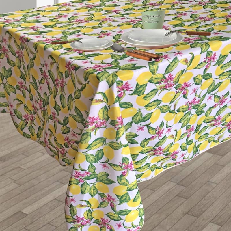 Violet Linen European Lemon Citrus Floral Pattern Tablecloths