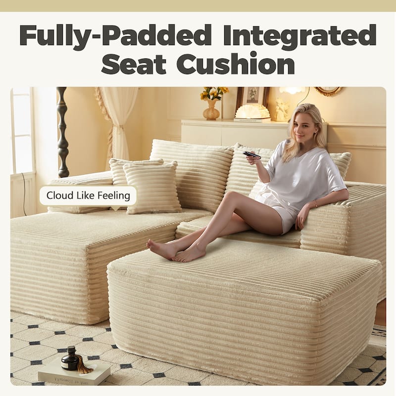 HOOOWOOO Upgraded Plush Sectional Sofa L-shaped Couch with Ottoman and Pillow
