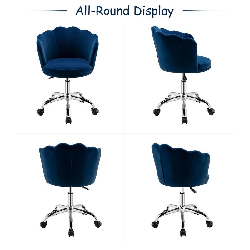 Modern Velvet Upholstered Vanity Armchair with Swivel and Adjustable Height and Wheels - 22" x 22" x 29.5"-33" (L x W x H)