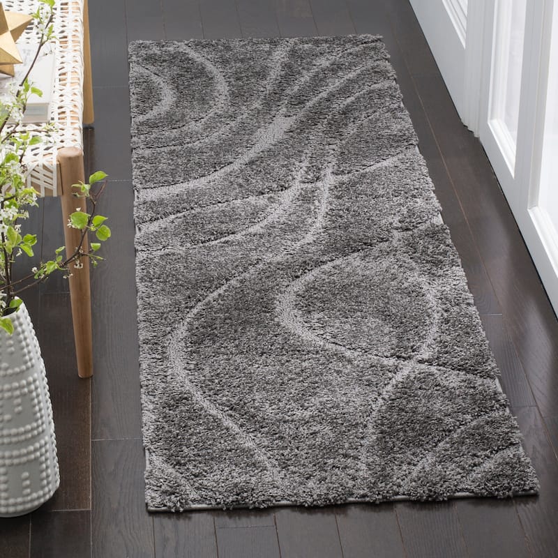 SAFAVIEH Florida Shag Sigtraud Abstract Waves 1.2-inch Area Rug - 2'3" x 17'  Runner - Grey/Grey