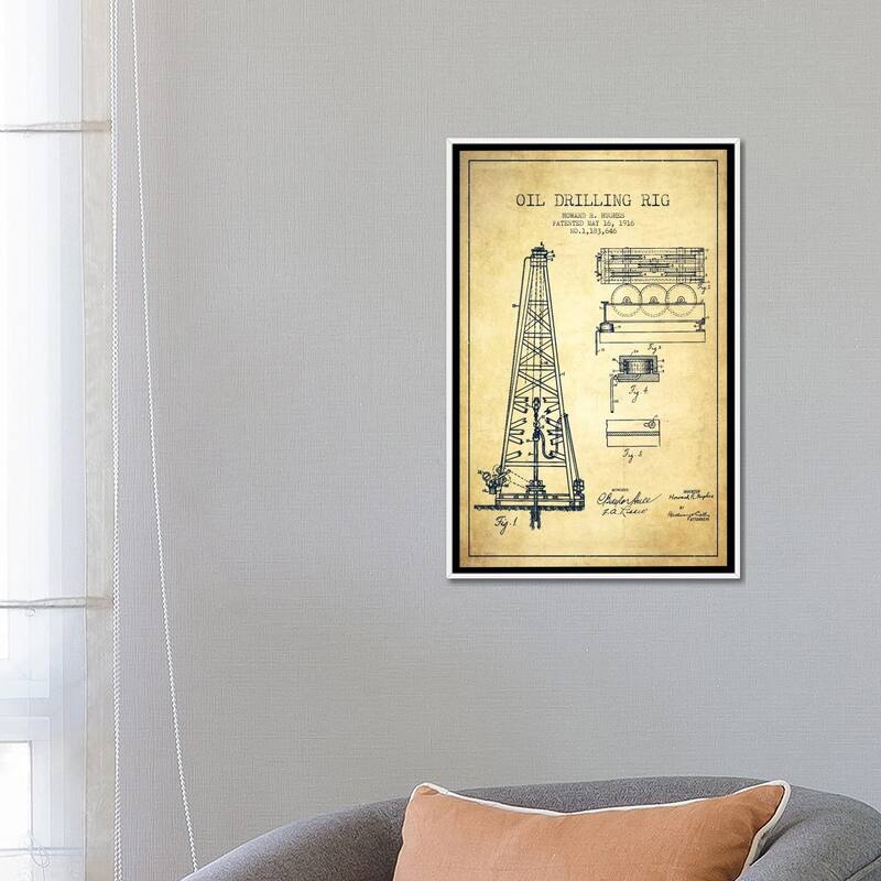 iCanvas "Oil Rig Vintage Patent Blueprint" by Aged Pixel Framed