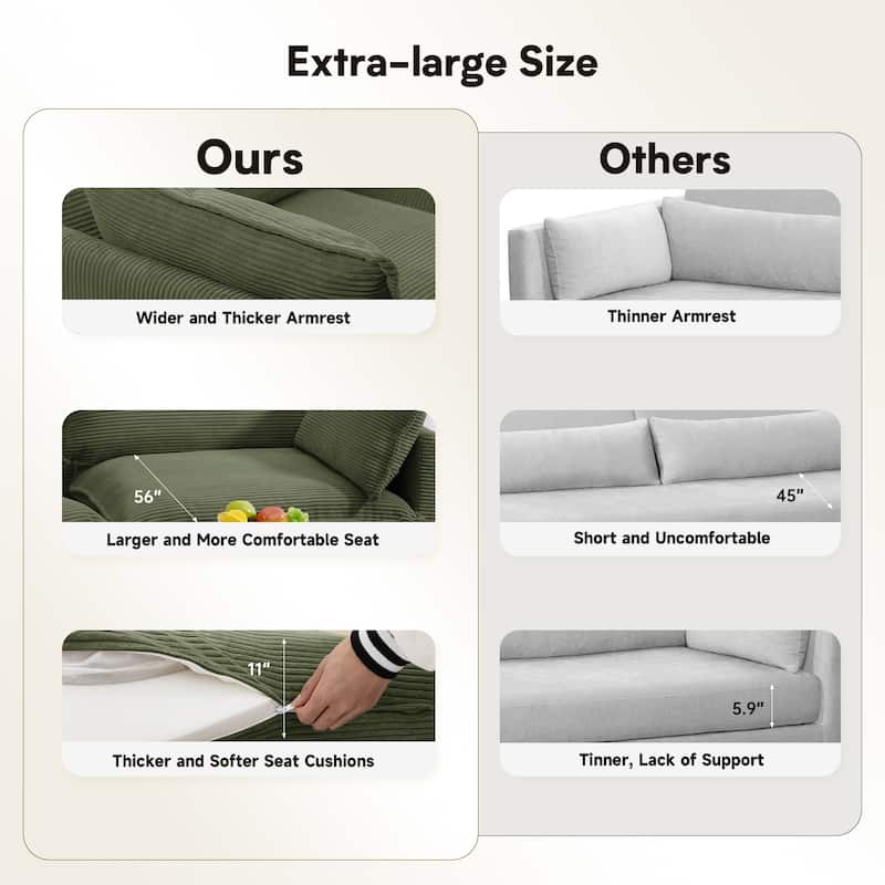 Corduroy Sectional Sofa with Removable Ottomans & Ultra-soft Cushions for Living Room & Bedroom