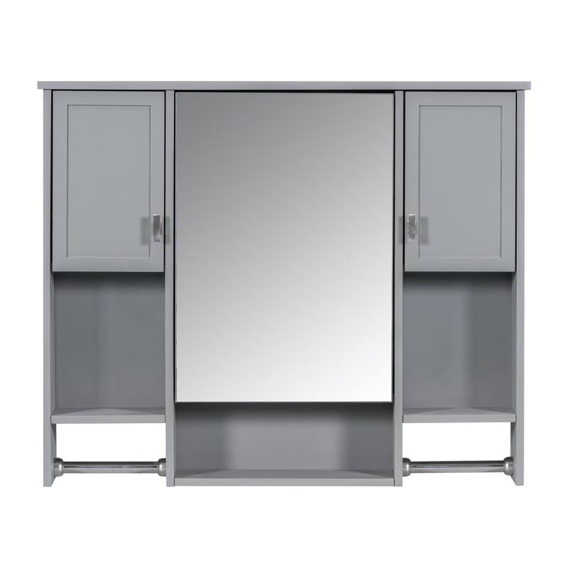 GDFStudio - Auburn Modern Wall-Mounted Bathroom Storage Cabinet with Mirror and Towels Bar - 35'' x 28''