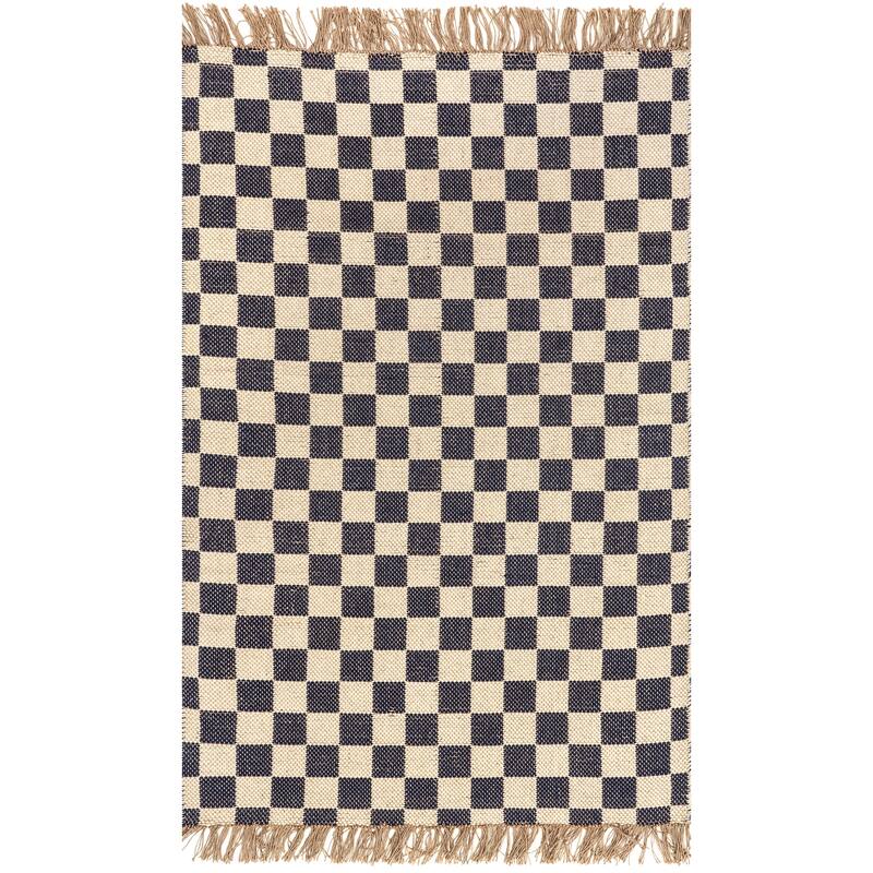 Nuloom Connie Checkered Wool/Jute Tasseled Area Rug