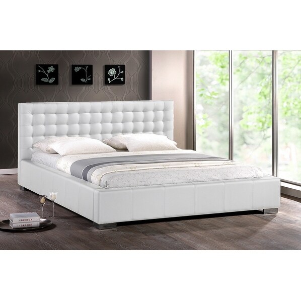 Madison White Faux Leather Platform Bed W Upholstered Headboard Madison White Faux Leather Platform Bed W Upholstered Headboard King