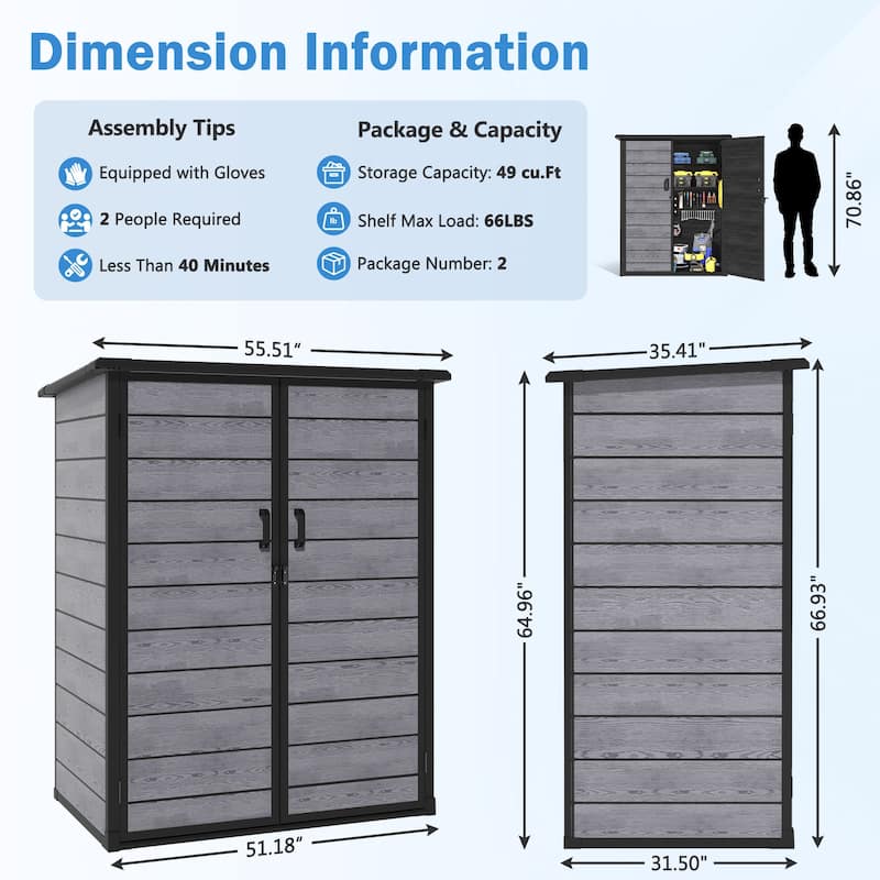 4.6FT×5.6FT Outdoor Resin Storage Shed w/Floor and 2-Tier