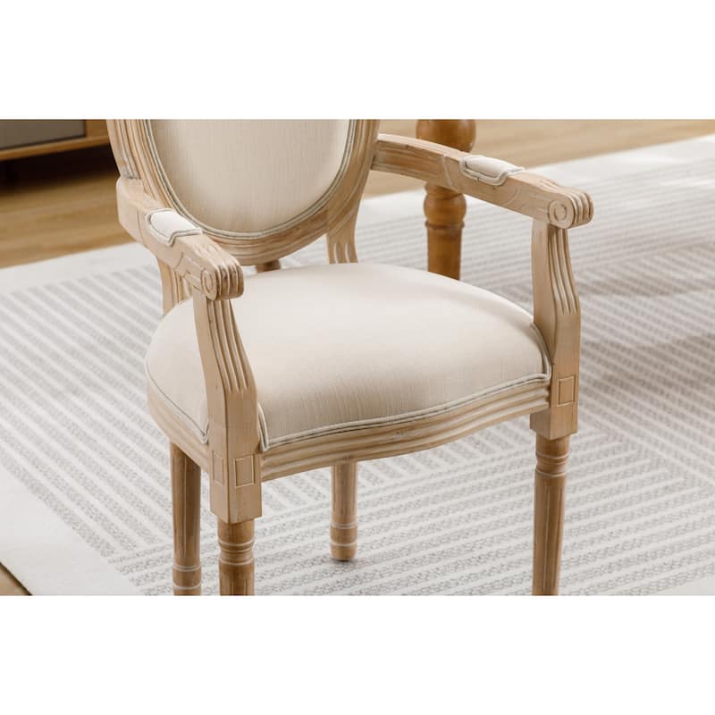 Upholstered Fabric Dining Armchair Set of 2 - Beige