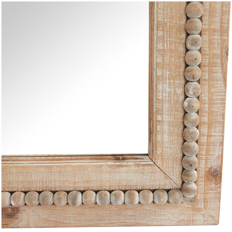 Contemporary Wood Distressed Wall Mirror with Beaded Detailing - Brown or White