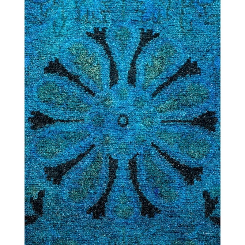 Overton Hand Knotted Wool Vintage Inspired Modern Contemporary Overdyed Blue Area Rug - 3' 1" x 5' 3"