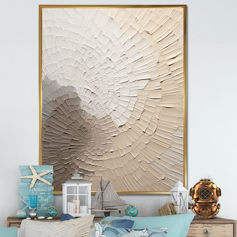 Designart "Graceful Minimalism Beige Muted Art" Ray Framed Wall Art Living Room - 24 in. wide x 32 in. high - Gold