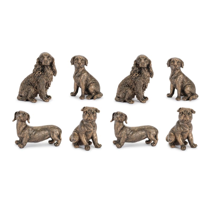 Bronze Finish Dog Figurine (Set of 8)