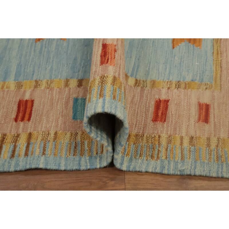 Hand Woven Oriental 100% Wool Carpet Southwestern Tribal Navy Blue & Blues Kilim Area Rug - 6' 6'' X 5' 2''