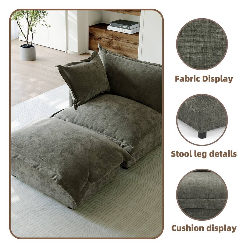 Casual 40"W Oversized Soft Comfy Cloud Chenille Chaise Lounge with Ottoman