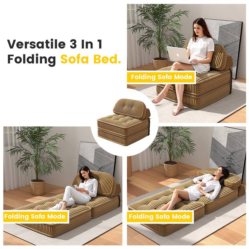 Folding Sofa Bed, Convertible Sleeper Chair with Pillow Foldable Mattress, Portable Fold Out Chair Bed Floor Sofa Lounge