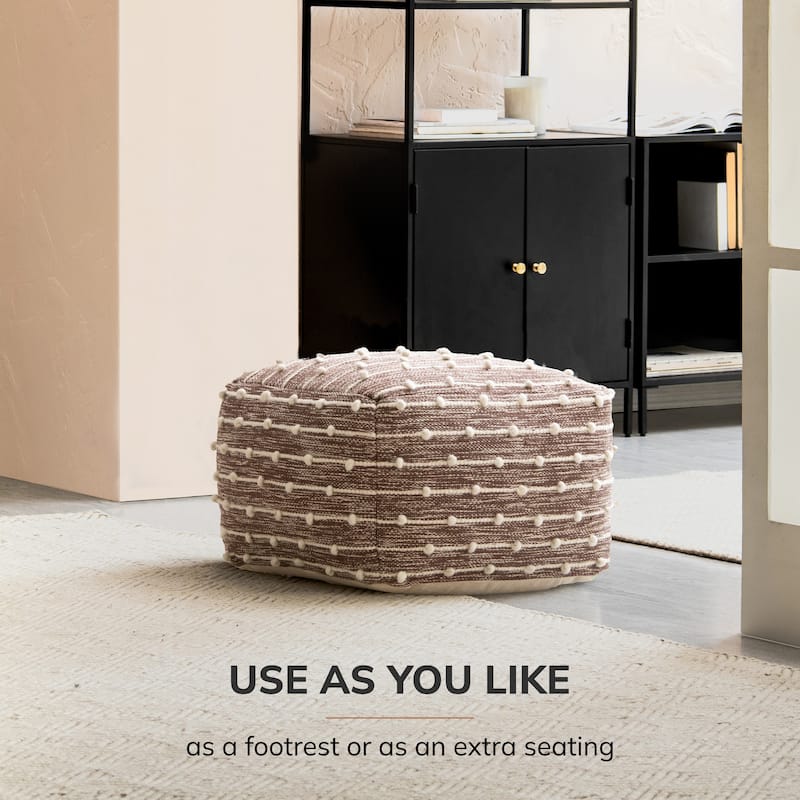 Jani Easton 22-inch Square Green/Ivory Pouf Ottoman - Handmade Footrest for Living Room, Bedroom, Patio