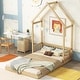 preview thumbnail 1 of 28, Full Size Pine Wood Roof-framed Headboard Floor Bed Full - Natural