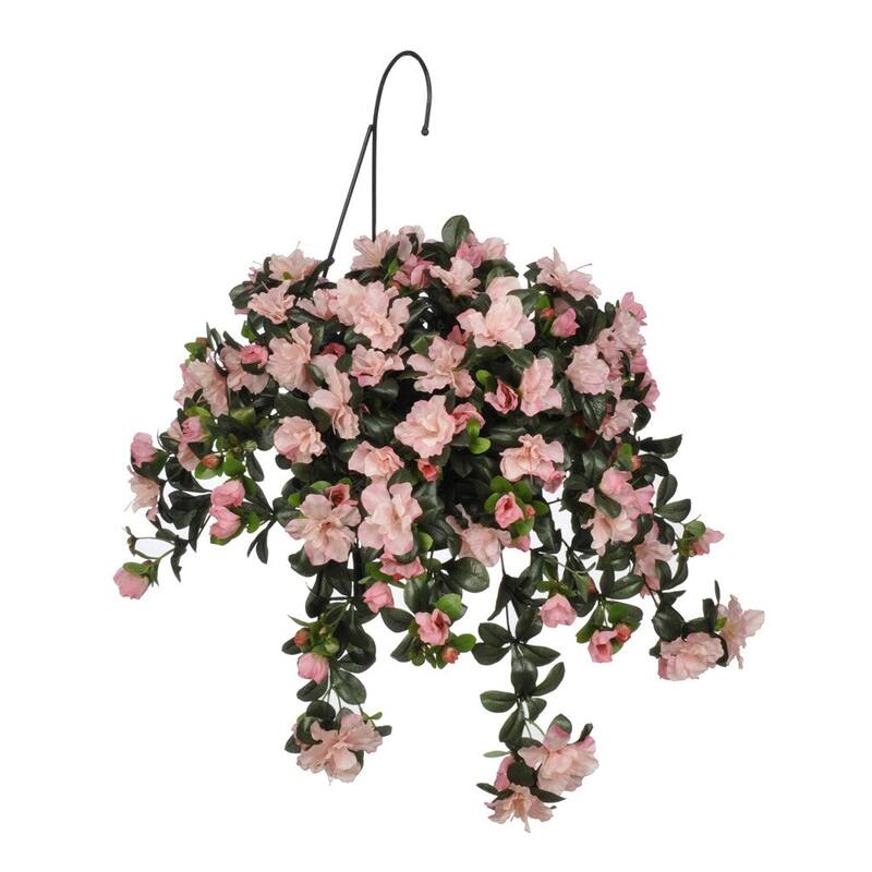 Faux Pink Azalea Hanging Basket - Reed
