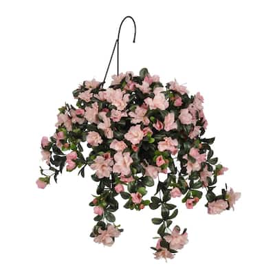 Faux Pink Azalea Hanging Basket