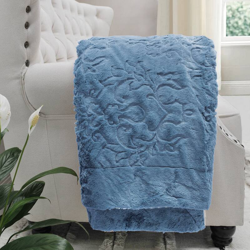 Embroidery Batik FauxFur Sherpa Throw Blanket