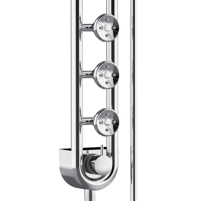 Saturn 8-in Rain Showerhead Shower System with 3-Body Jets and Multi-function Handshower Chrome