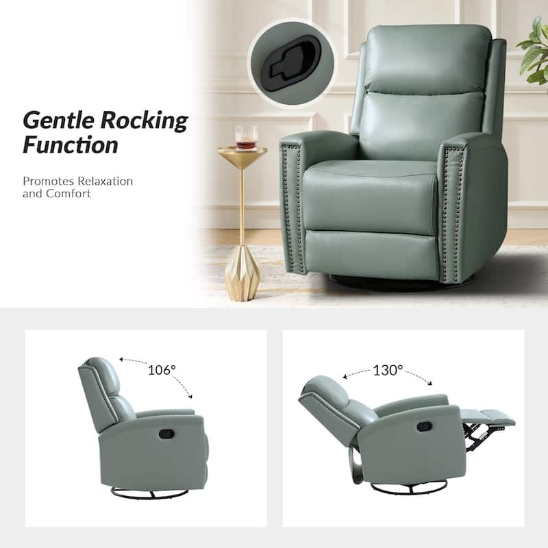 Fiacro 30.31"Wide Modern Genuine Leather Wingback Swivel Rocker Recliner with Nailhead Trims