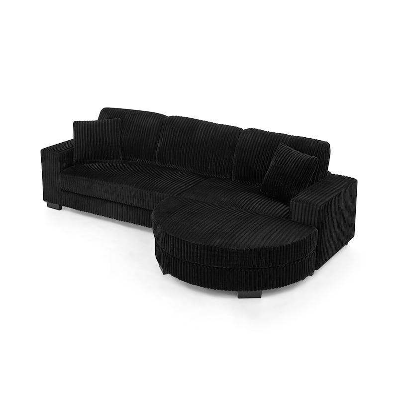 Anmytek Black Corduroy Tufted Sleeper Sectional Sofa L-Shaped Modular Convertible with Reversible Arc Footstool