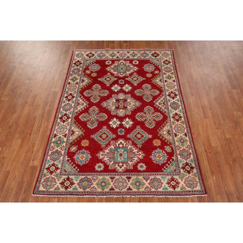 Red Kazak Area Rug Handmade Oriental Wool Carpet - 4'10" x 6'11"