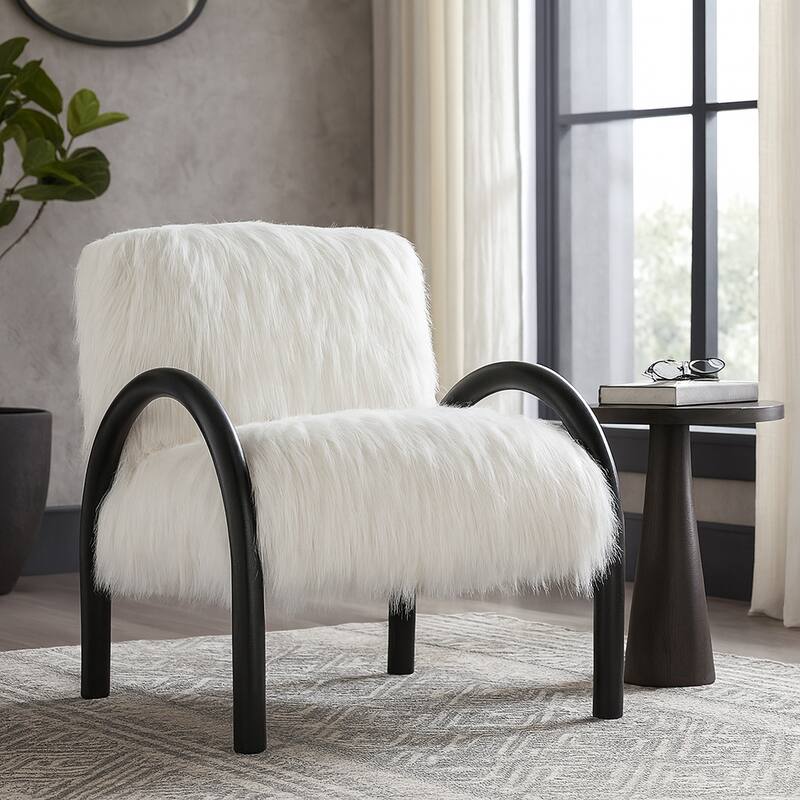 Wood and Upholstery Accent Chair Curved Arms - Ivory - 32.0" - 32.0" - Ivory