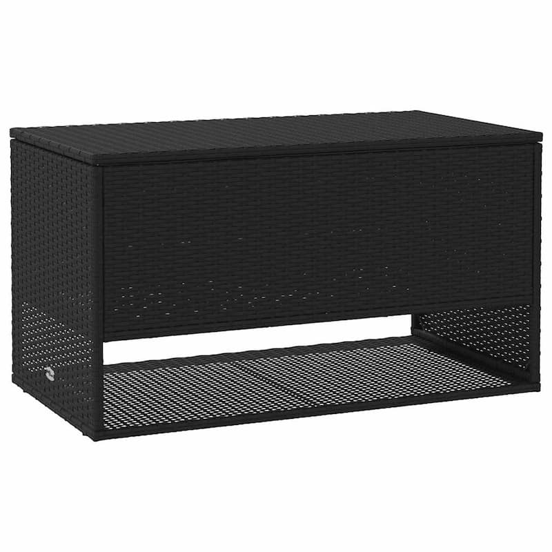 vidaXL Cushion Box Black PE Rattan, Powder-Coated Steel, Polyester - 21.7 x 39.4 x 21.9