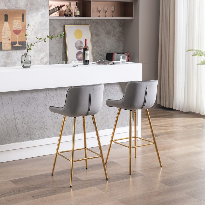 Set of 2 Simple 26 Inch Velvet Counter Bar Stool with Chrome Footrest