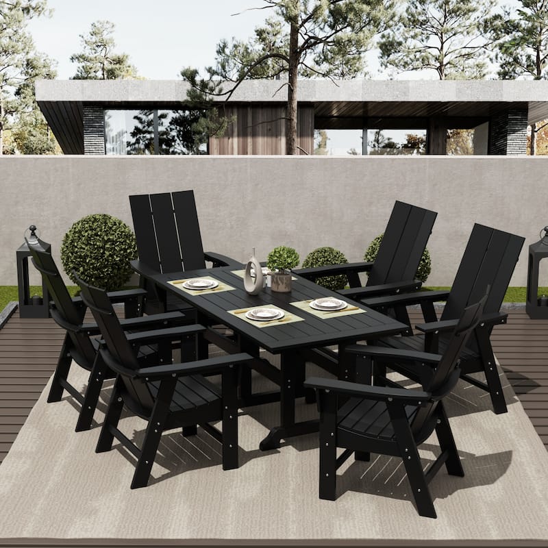 Shoreside 7-Piece Rectangular Poly Eco-Friendly All Weather Outdoor Dining Set - Black