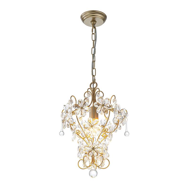 Vintage Luxe 1-Light Cutting Crystal Flower Decor Gold Chandelier