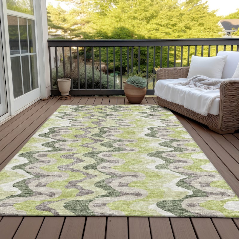Machine Washable Indoor/ Outdoor Chantille Abstract Ripples Rug - Aloe - 8' x 10'