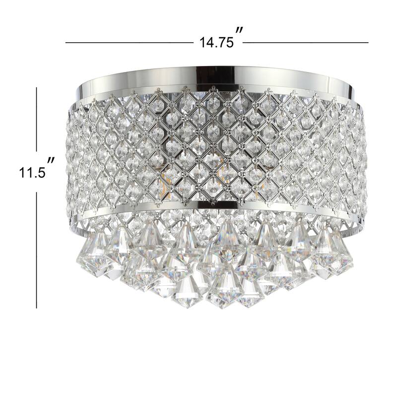 Ellen 3-Light Crystal Drops/Metal ,LED Flush Mount, by JONATHAN Y