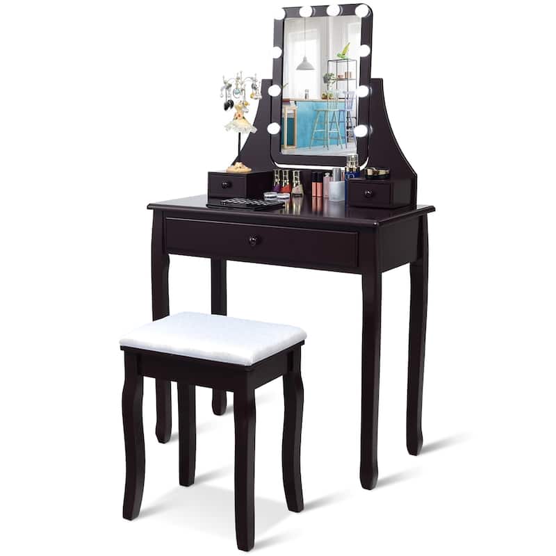 Costway Vanity Table 10 Dimmable Bulbs Makeup Desk WhiteBlackBrown