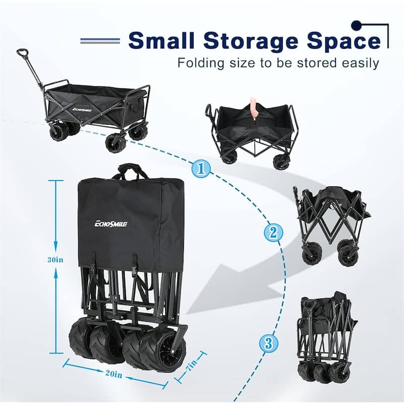 Folding Campers Big Large Capacity Folding Cart Wagon Cart - Black