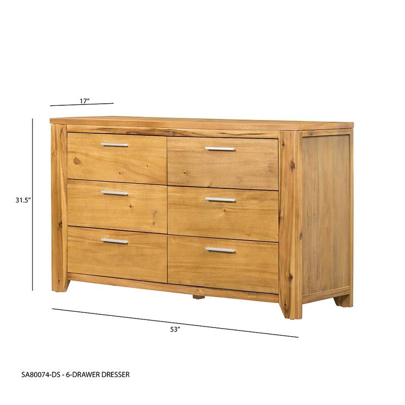 Spacious 6-Drawer Dresser, Ideal Bedroom Storage Closet Cabinet Organizer - Natural Wood+Brown