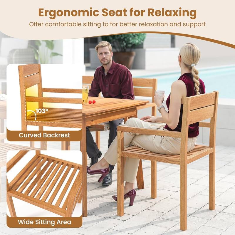1/2/4 PCS Patio Teak Wood Dining Chair Outdoor Wooden Armchair