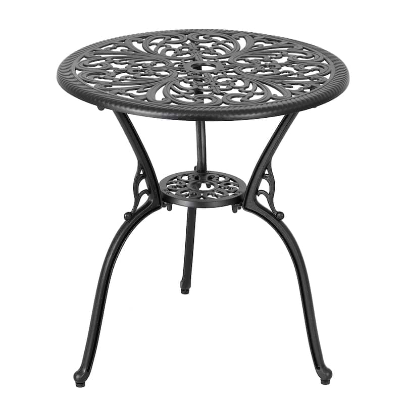 Nuu Garden Patio Cast Aluminum Bistro Set with Umbrella Hole, Black