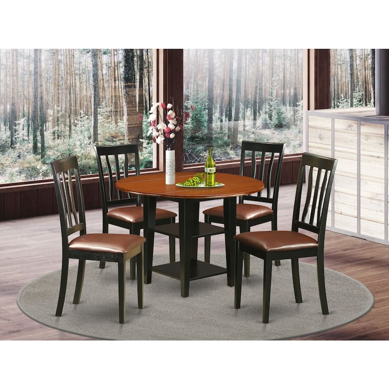 HomeStock 5-Pc Black and Cherry Finish Solid Wood Top - Round Dining Room Set - Seats-4