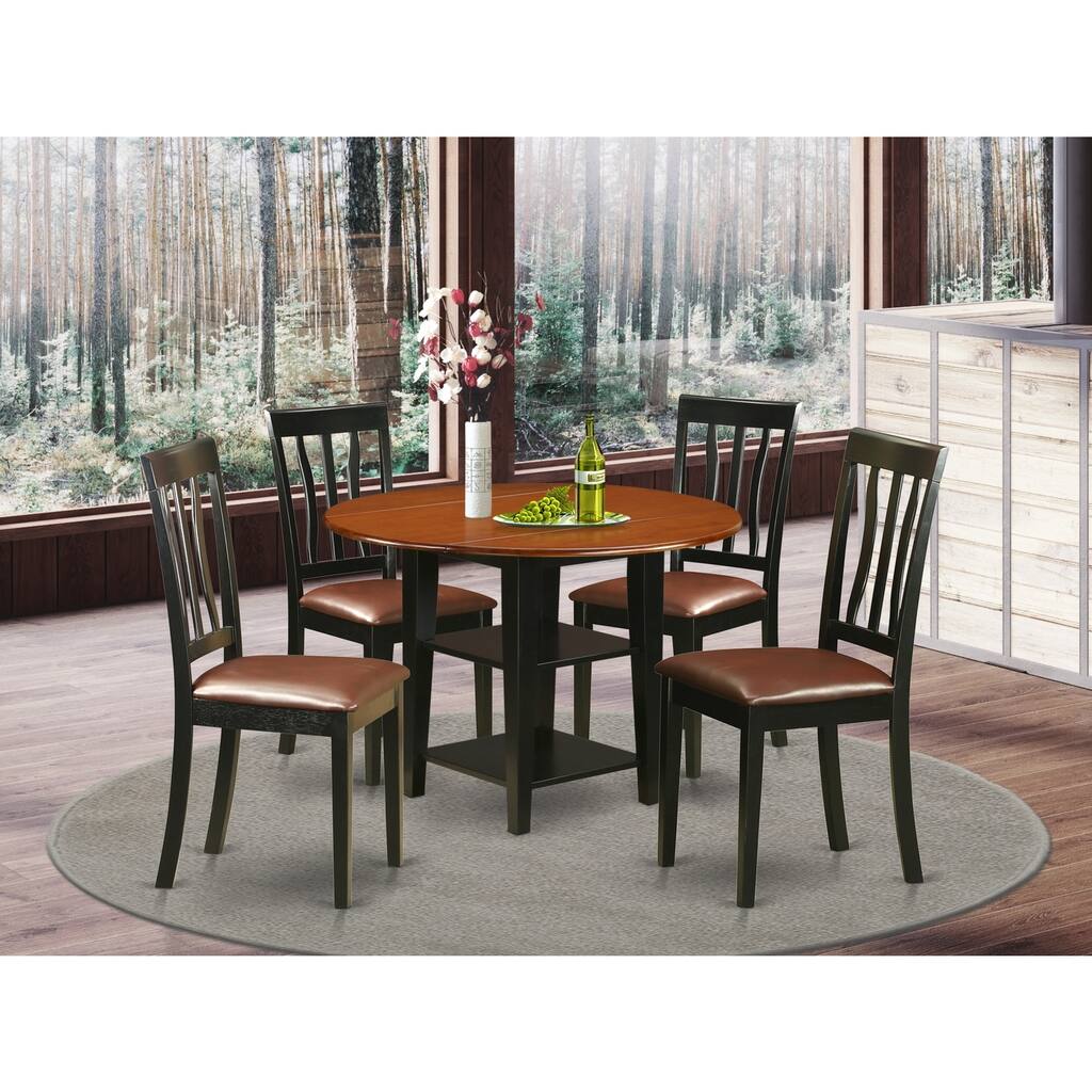 HomeStock 5-Pc Black and Cherry Finish Solid Wood Top - Round Dining Room Set - Seats-4