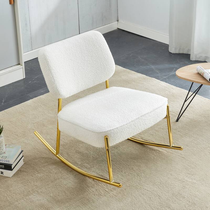 PU/Teddy suede material cushioned rocking chair with metal legs - White