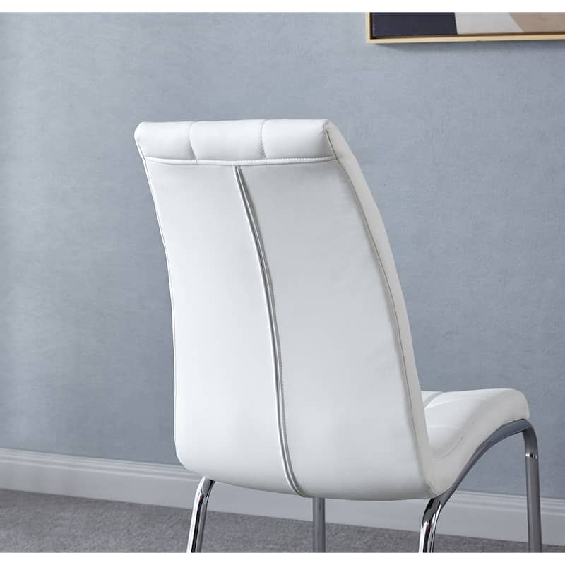 Set of 4 Modern Lattice Design Leatherette Dining Chair with Metal Legs