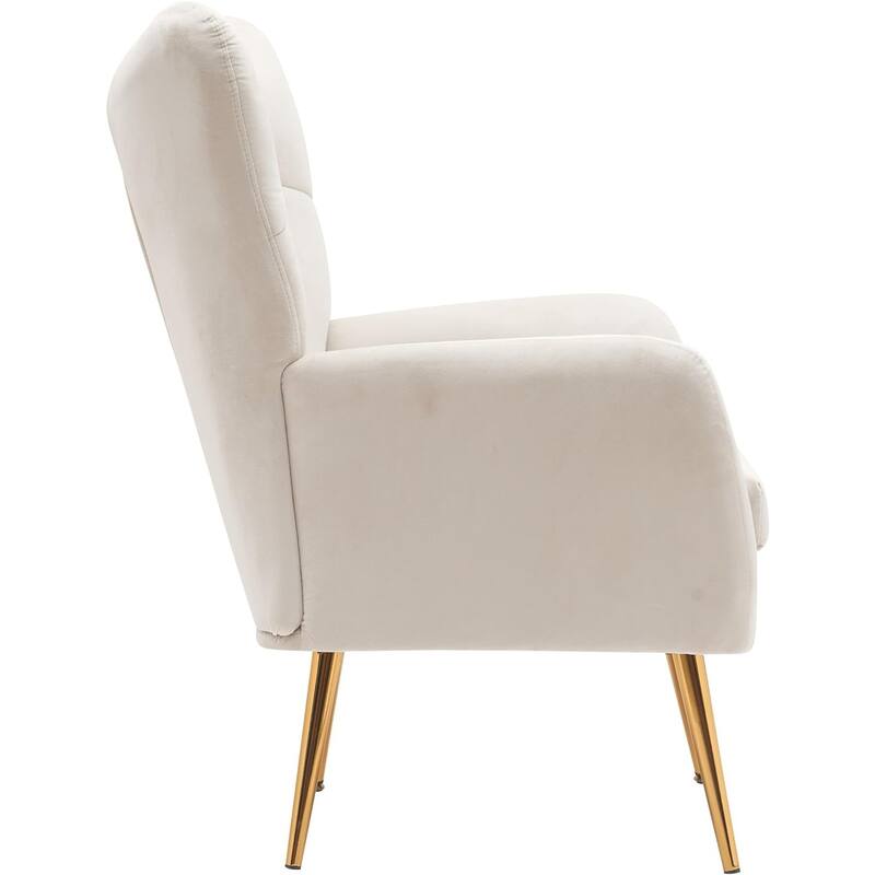 Modern Chic Mid-Century Velvet Accent Armchair Button-Tufted Wingback Design with Gold Flared Legs