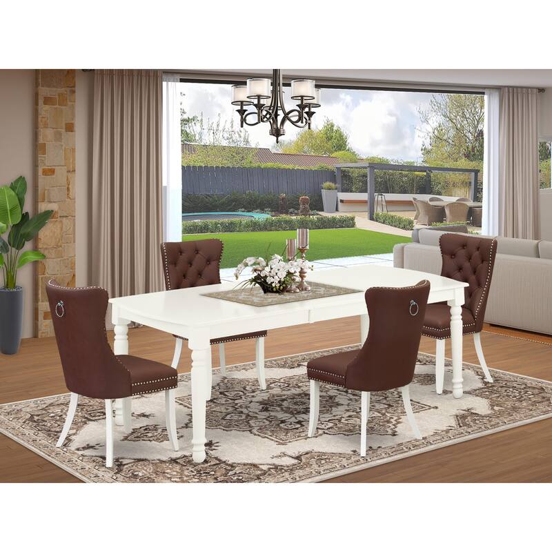 East West Furniture Dining Set Includes a Rectangle Kitchen Table and Upholstered Chairs, Linen White (Pieces Options) - DODA5-LWH-26
