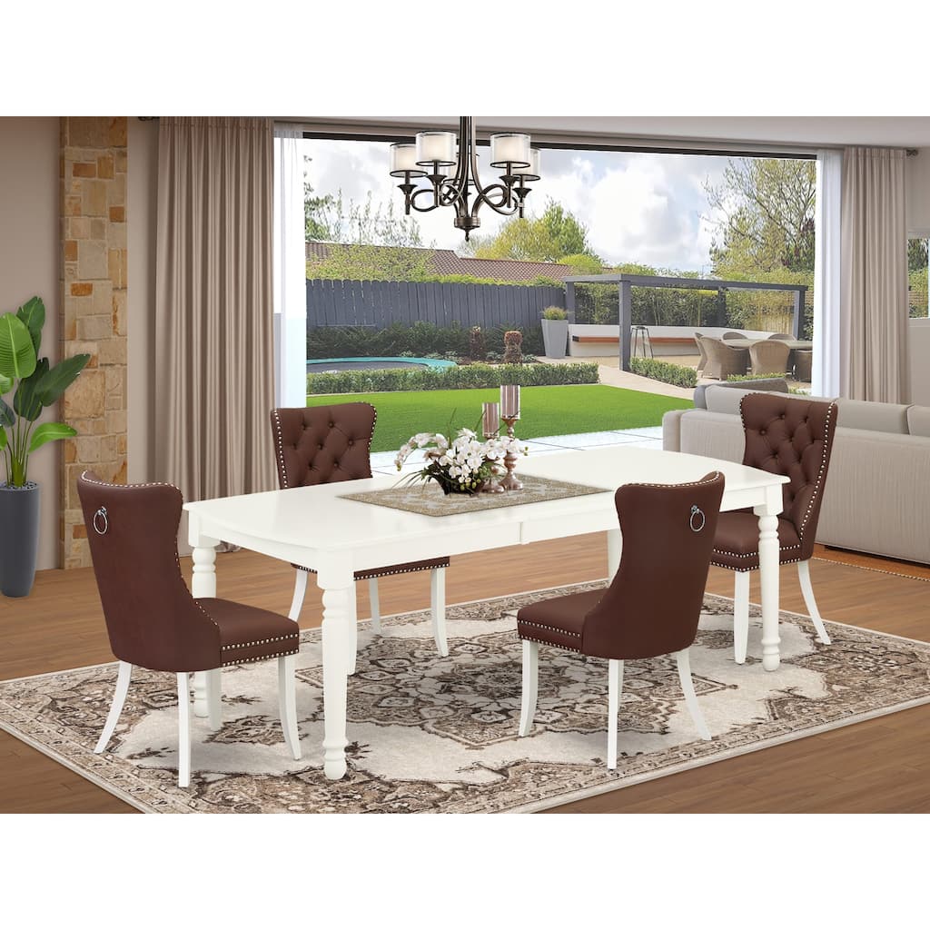 East West Furniture Dining Set Includes a Rectangle Kitchen Table and Upholstered Chairs, Linen White (Pieces Options)