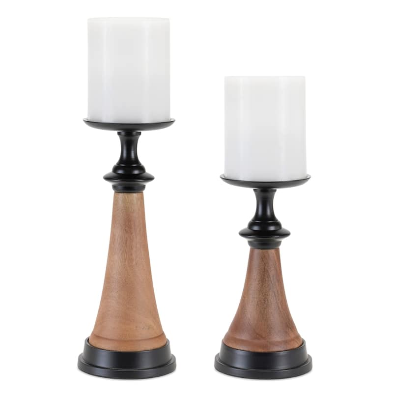 Tapered Candle Holder with Wood Base - 12" - Set of 2