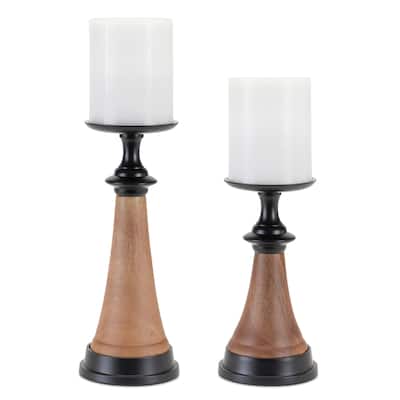 Tapered Candle Holder with Wood Base - 12" - Set of 2