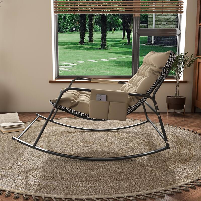 Rocking Chair with Storage, Cushions & Armrests, All-Season Comfort Lounge Recliner, Breathable Ergonomic Lounge Chair