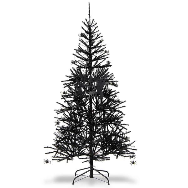 6ft Pre Lit Black Christmas Tree Hinged Artificial Halloween Tree Bed